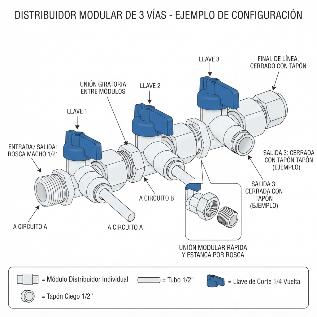 Distribuidor con llave de corte